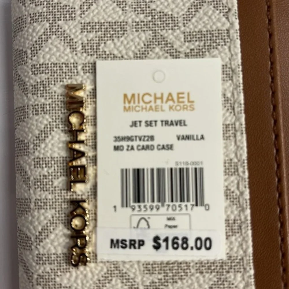 Michael Kors Jet Set Travel Medium Zip Around Card Case Vanilla - Picture 9 of 16